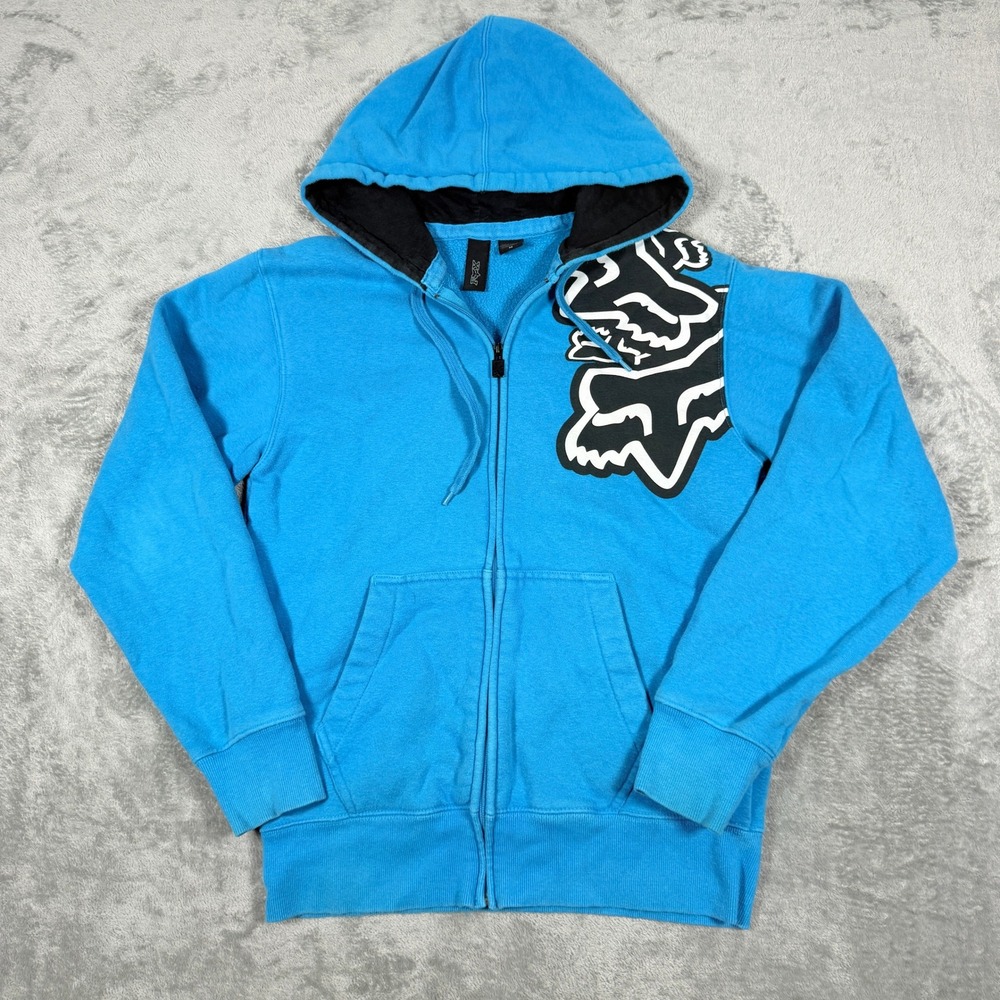 Fox Racing Mens Medium Y2K Full Zip Hoodie Blue Graphic Logo Motocross Skater